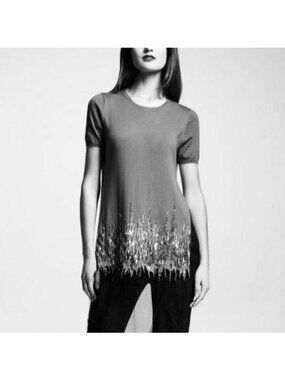 Wes Gordon Embroidered Tulle-Trim Knit Top